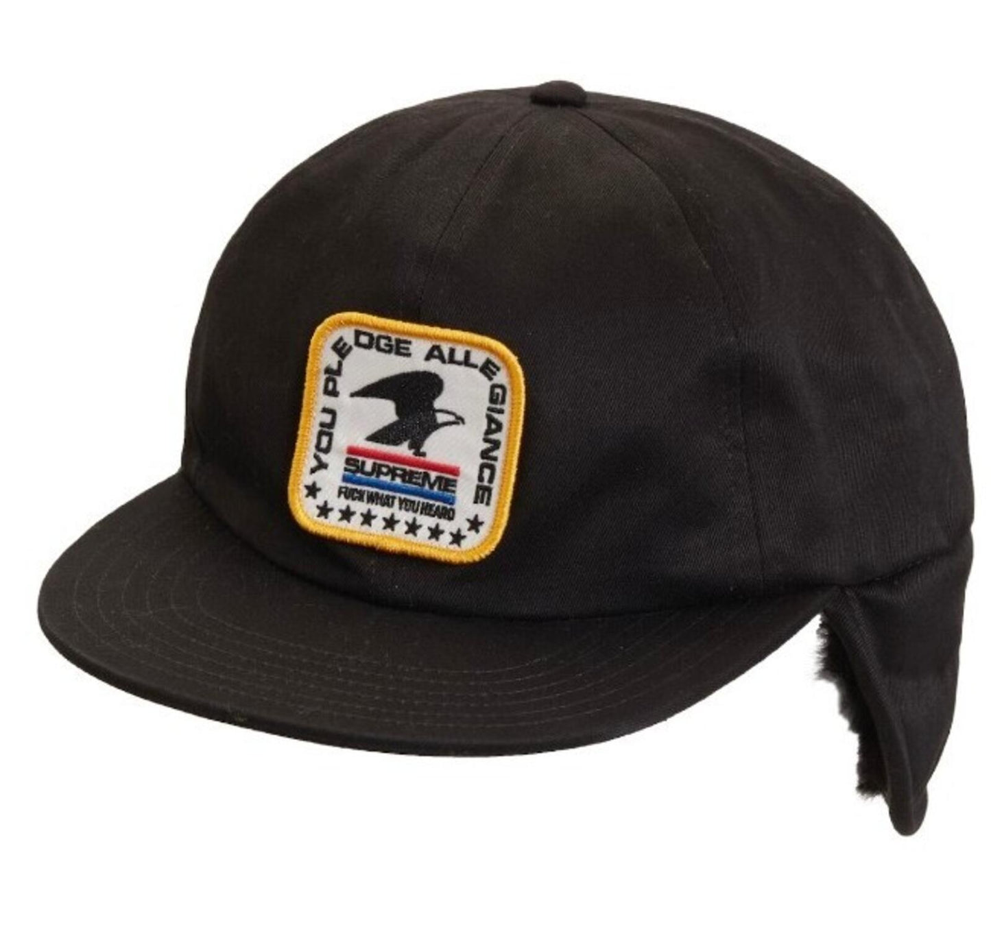 FW19 Supreme Earflap 6-Panel Kappe Schwarz Mütze Größe S/M Adler Neu