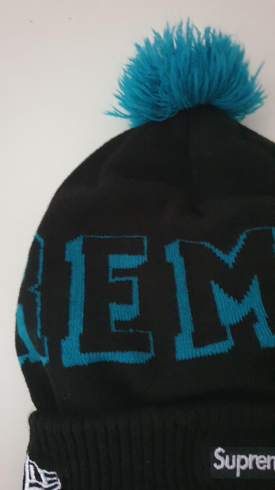 FW15 Supreme Banner New Era black / blue beanie small box logo Rare