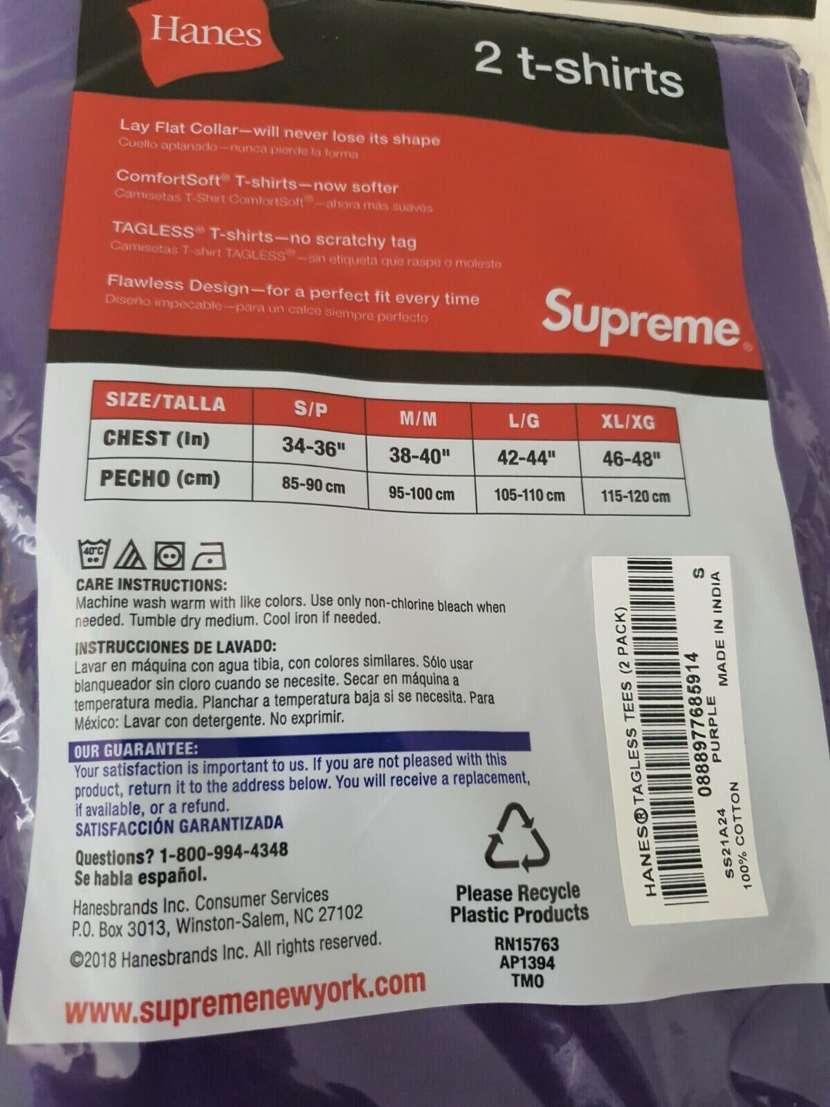 SS21 Supreme Hanes Purple Tees 2 Pack  Size S