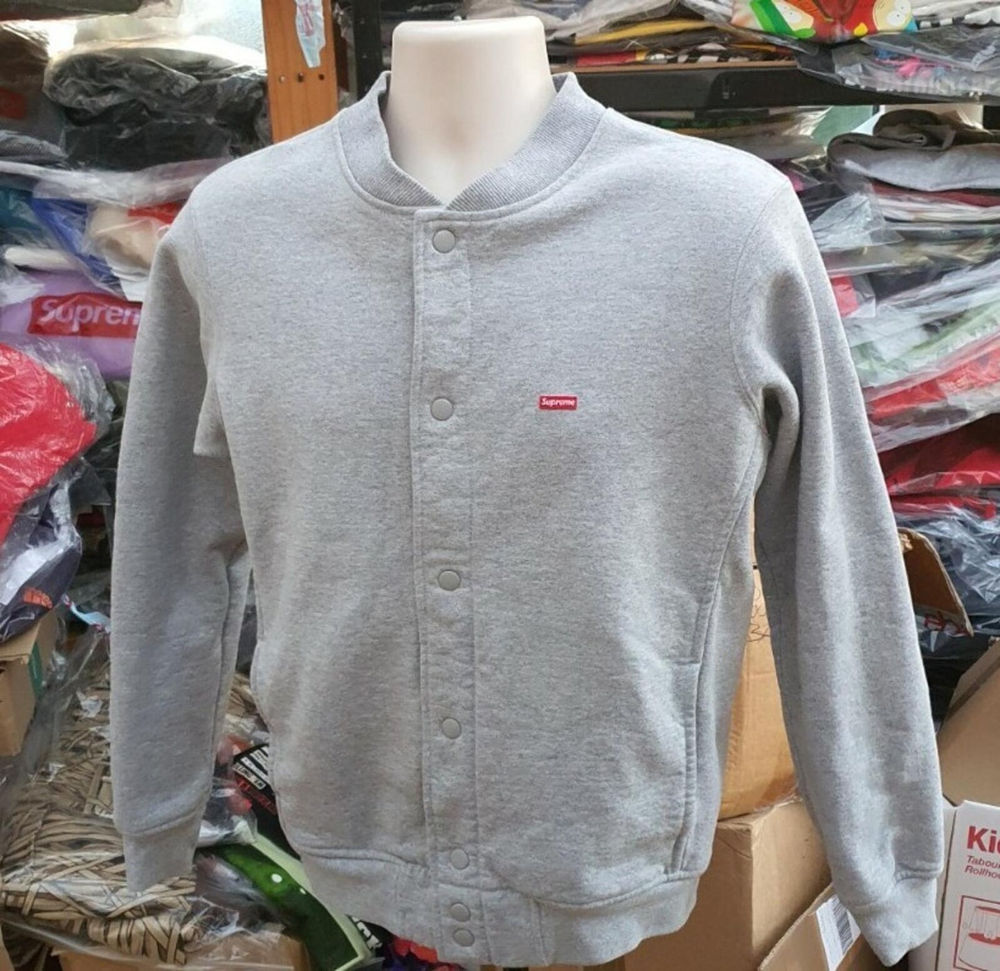 FW12 Supreme Snap Front Varsity Jacket Grey Size M