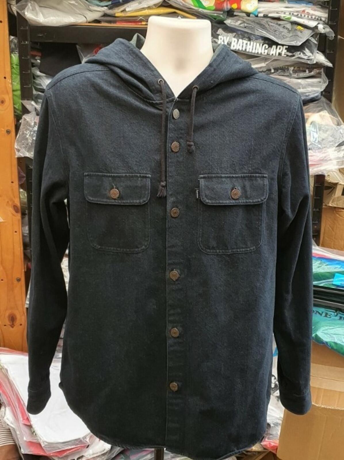 FW14 Supreme Eat The Rich Hooded Denim Shirt Indigo Größe M