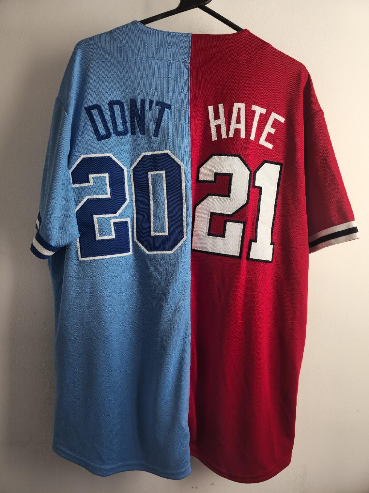 SS21 Supreme Don't Hate Baseball Jersey Size XL Red Blue Top