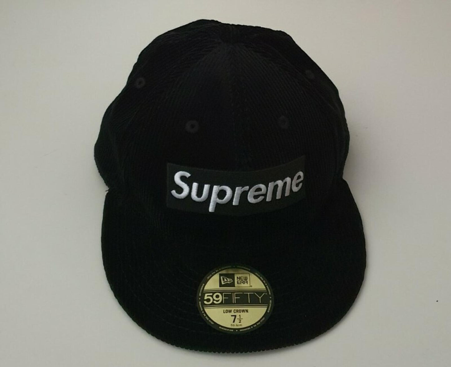 FW15 Supreme Box Logo 59Fifty New Era Corduroy Black hat Size 7 1/2