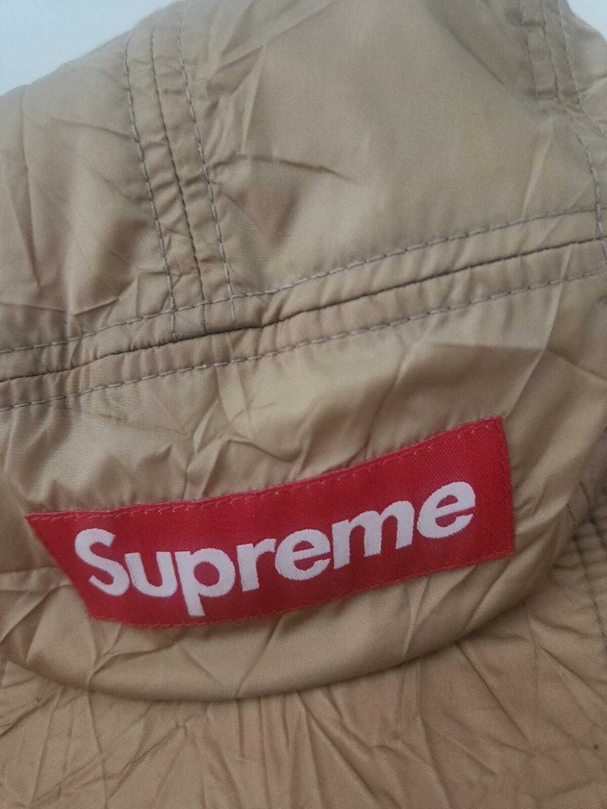 FW15 Supreme Wrinkled Nylon Soft Bill Camp Cap Hat Red Box logo Vintage 2015 Tan