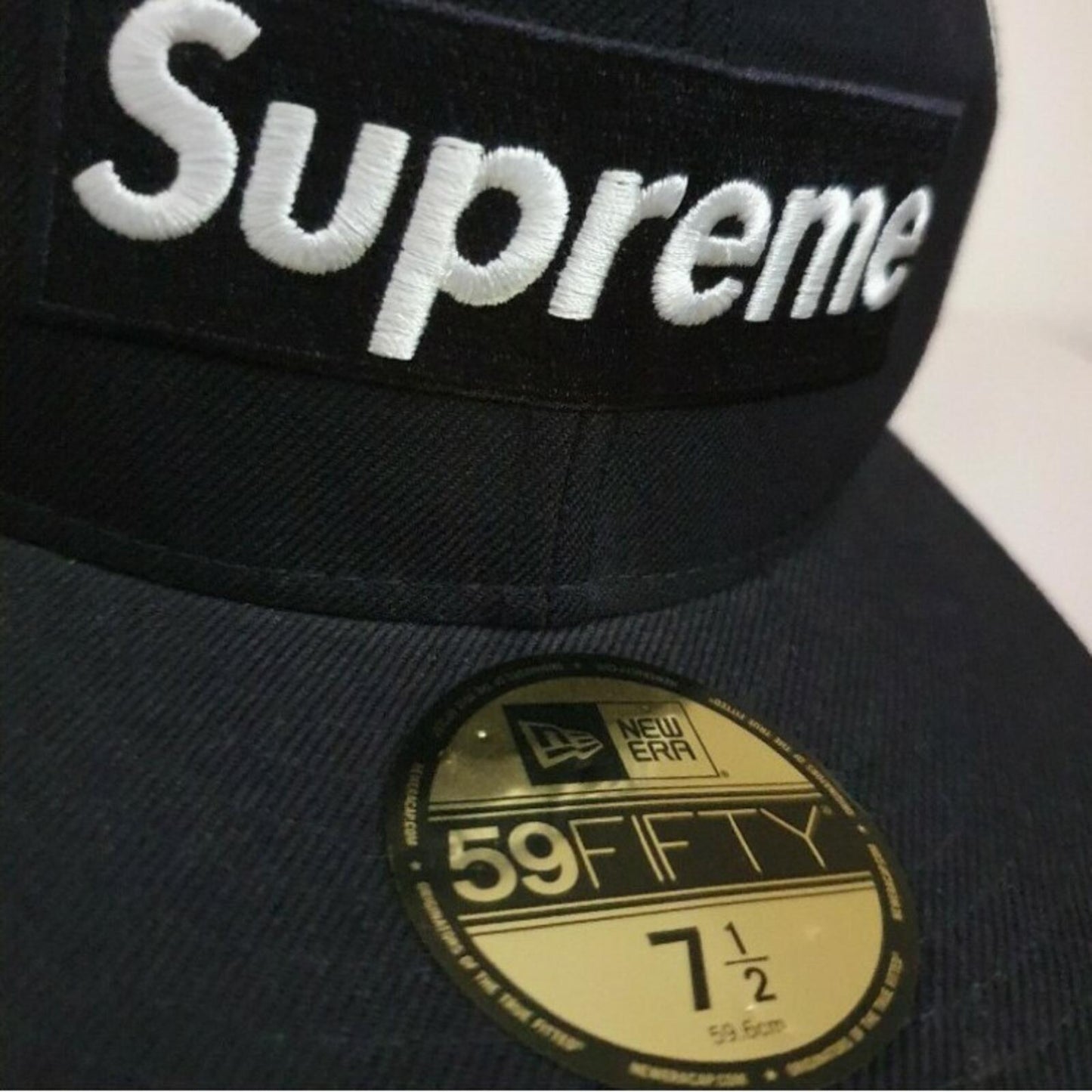 SS17 Supreme New Era 59fifty Piping Box Logo Cap Navy Size 7 1/2