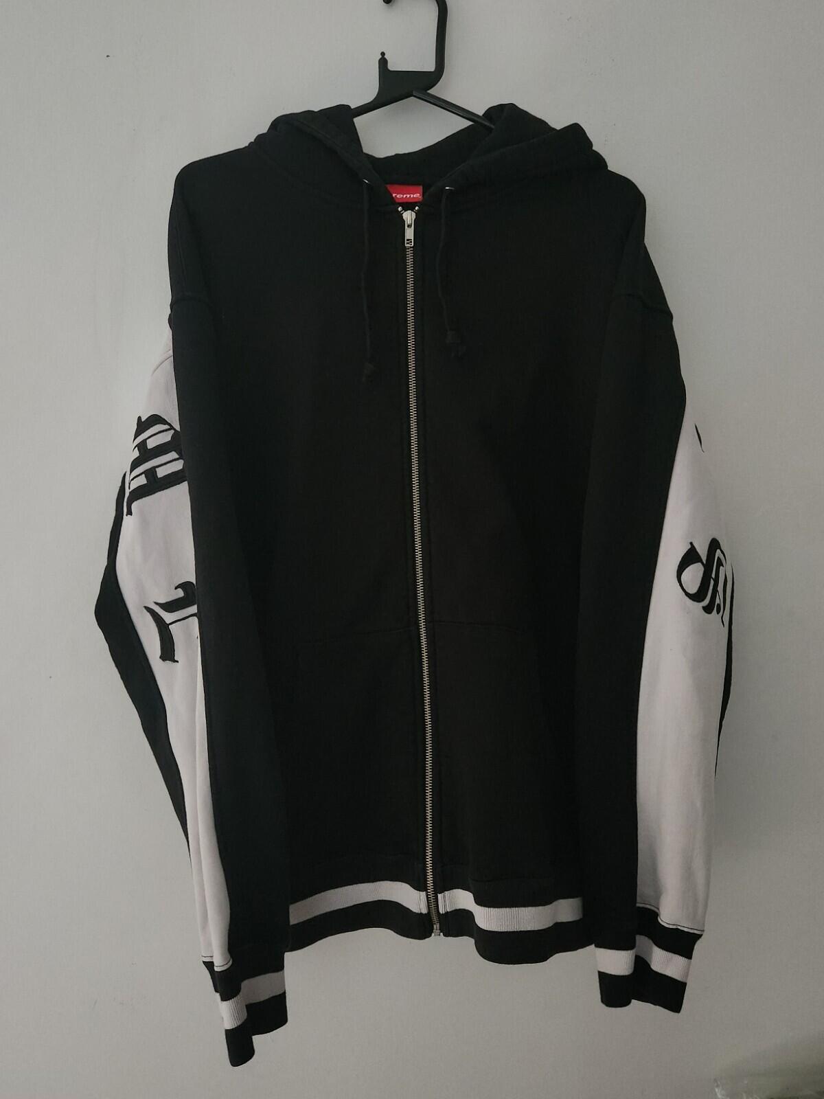 SS19 Supreme Split Old English Stripe Zip Up Hooded Sweatshirt L Large Hoodie