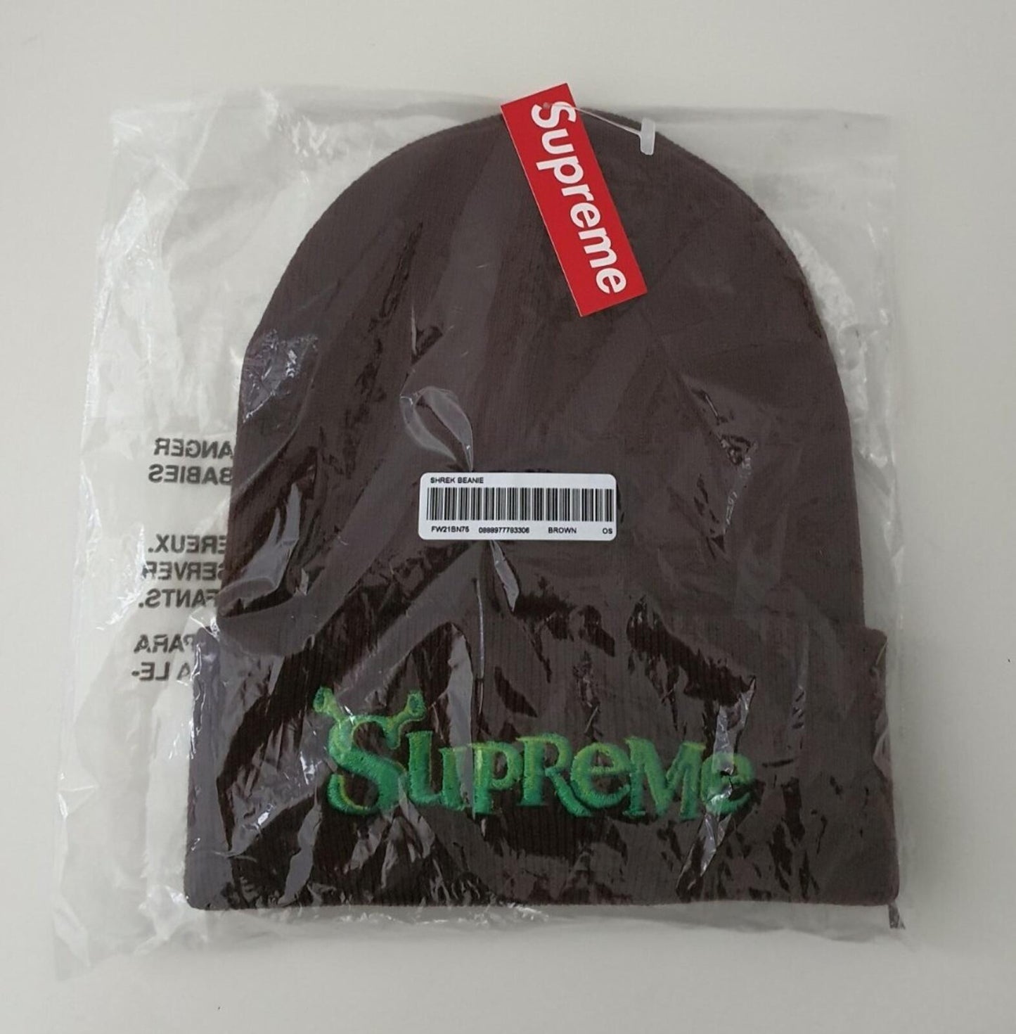 FW21 Supreme Shrek Beanie brown New with tag Unopened Hat movie
