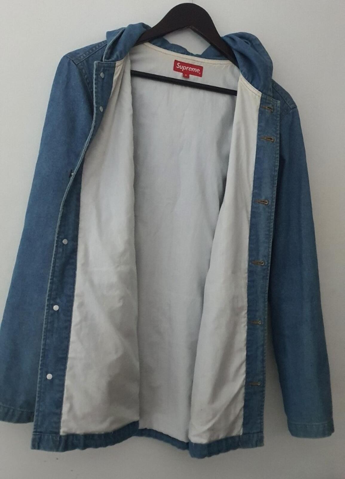 SS14 Supreme hooded denim parka size S small blue jacket Rare Vintage