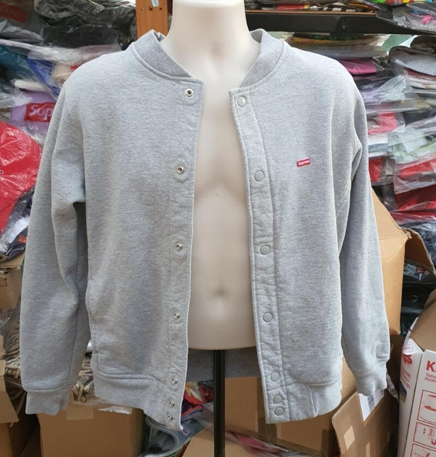 FW12 Supreme Snap Front Varsity Jacket Grey Size M