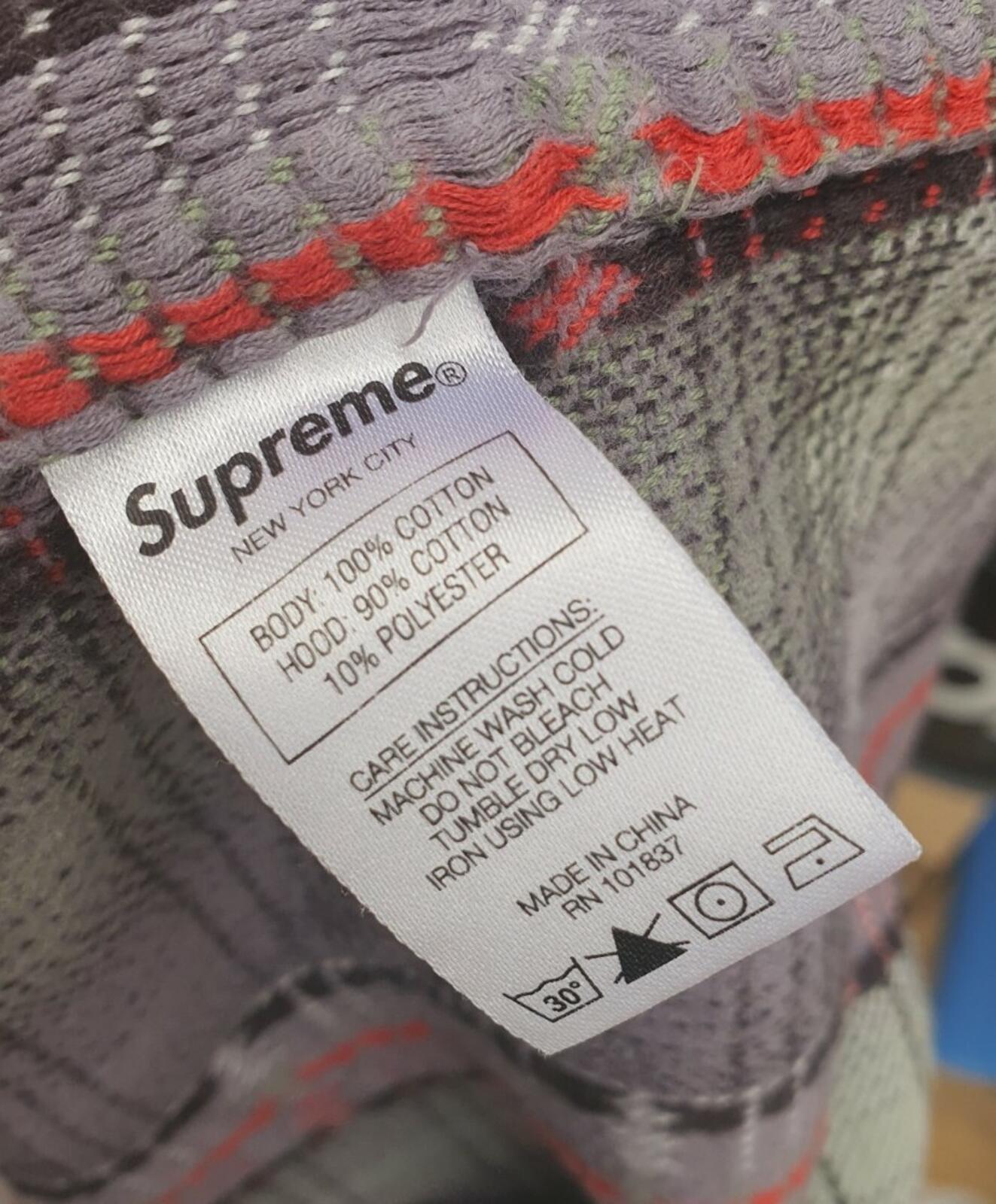 FW18 Supreme Hooded Jacquard Flannel Shirt Navy Size M