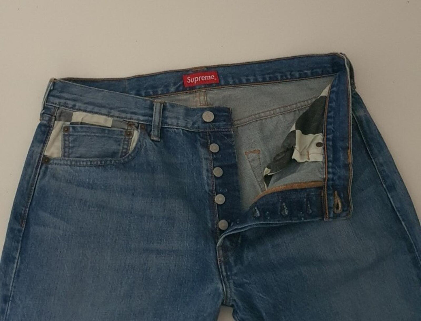 FW14 Supreme Levis Custom Fit 501 jeans 34 W34 L32 Levi's Blue Denim Checker