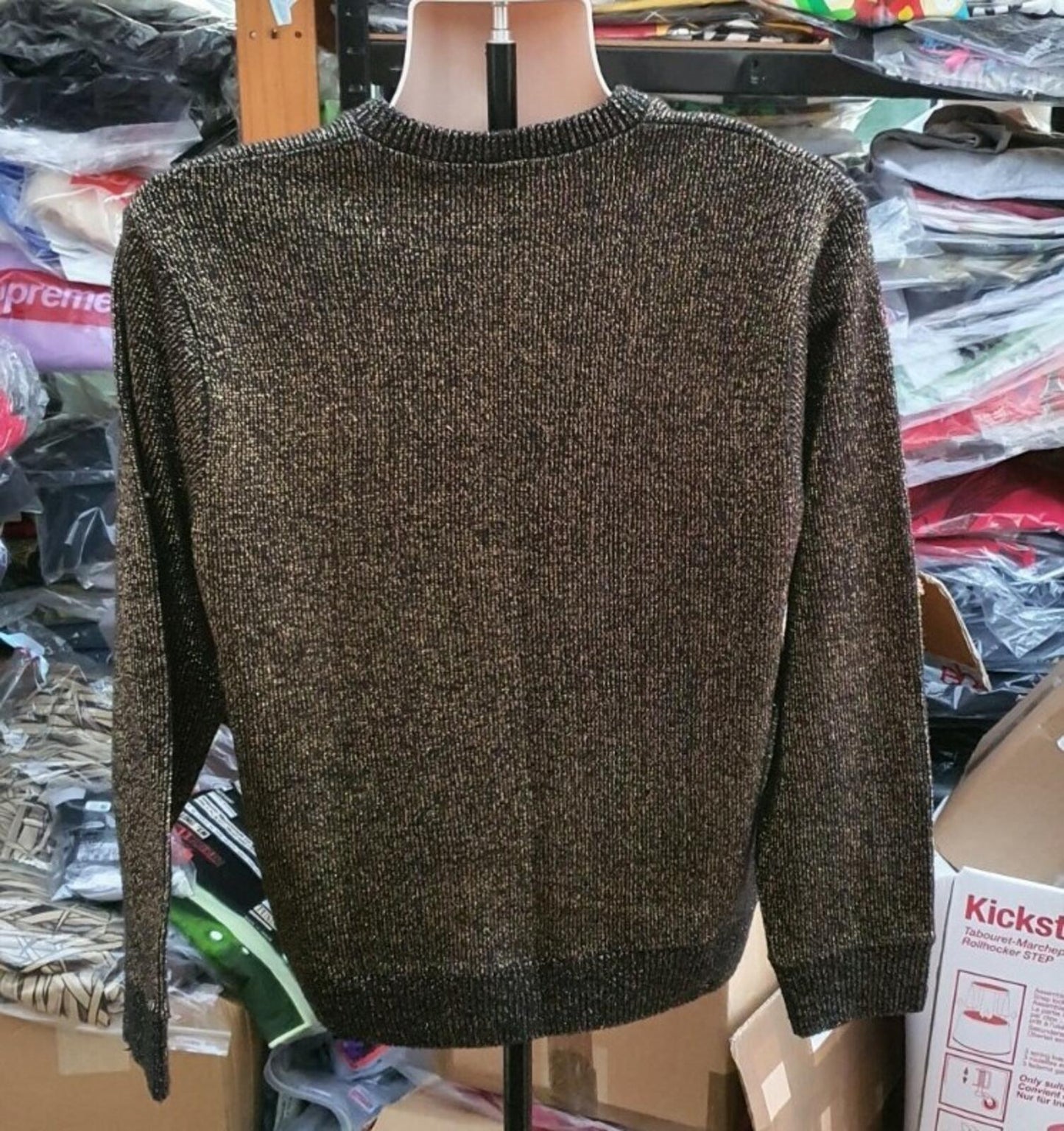 SS16 Supreme Tinsell Sweater Gold Metallic Size L fits smaller
