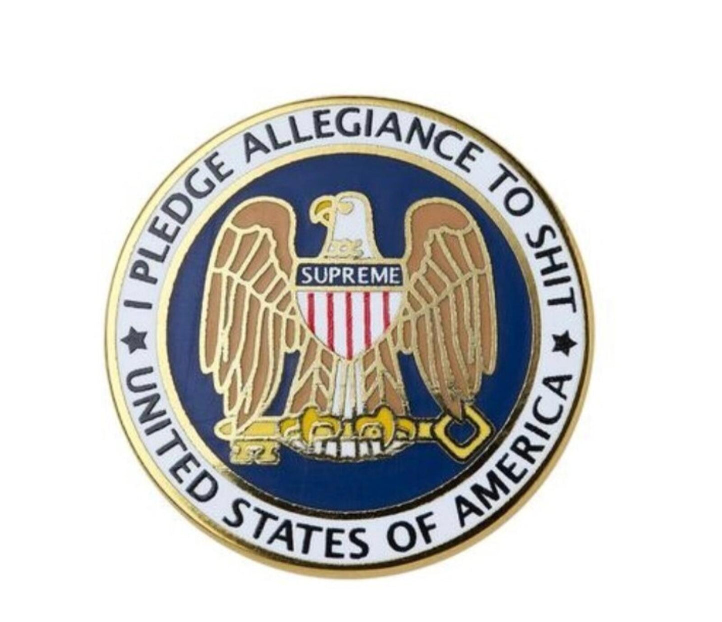 FW17 Supreme Pledge Allegiance pin metal badge United States Eagle USA Gold