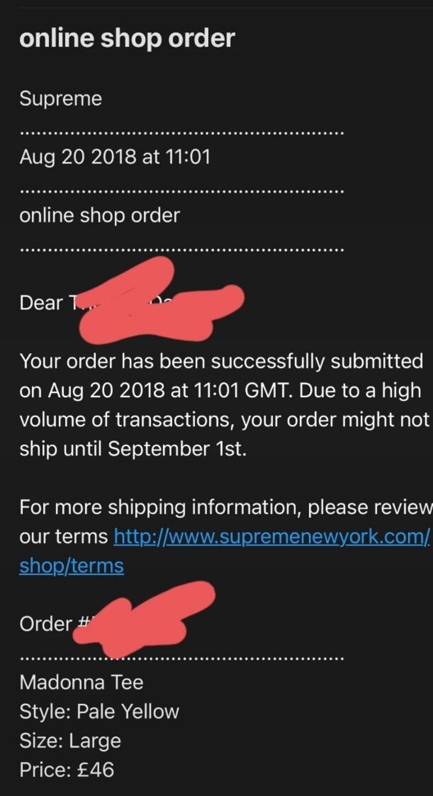 FW18 Supreme Madonna tee t-shirt L large pale yellow