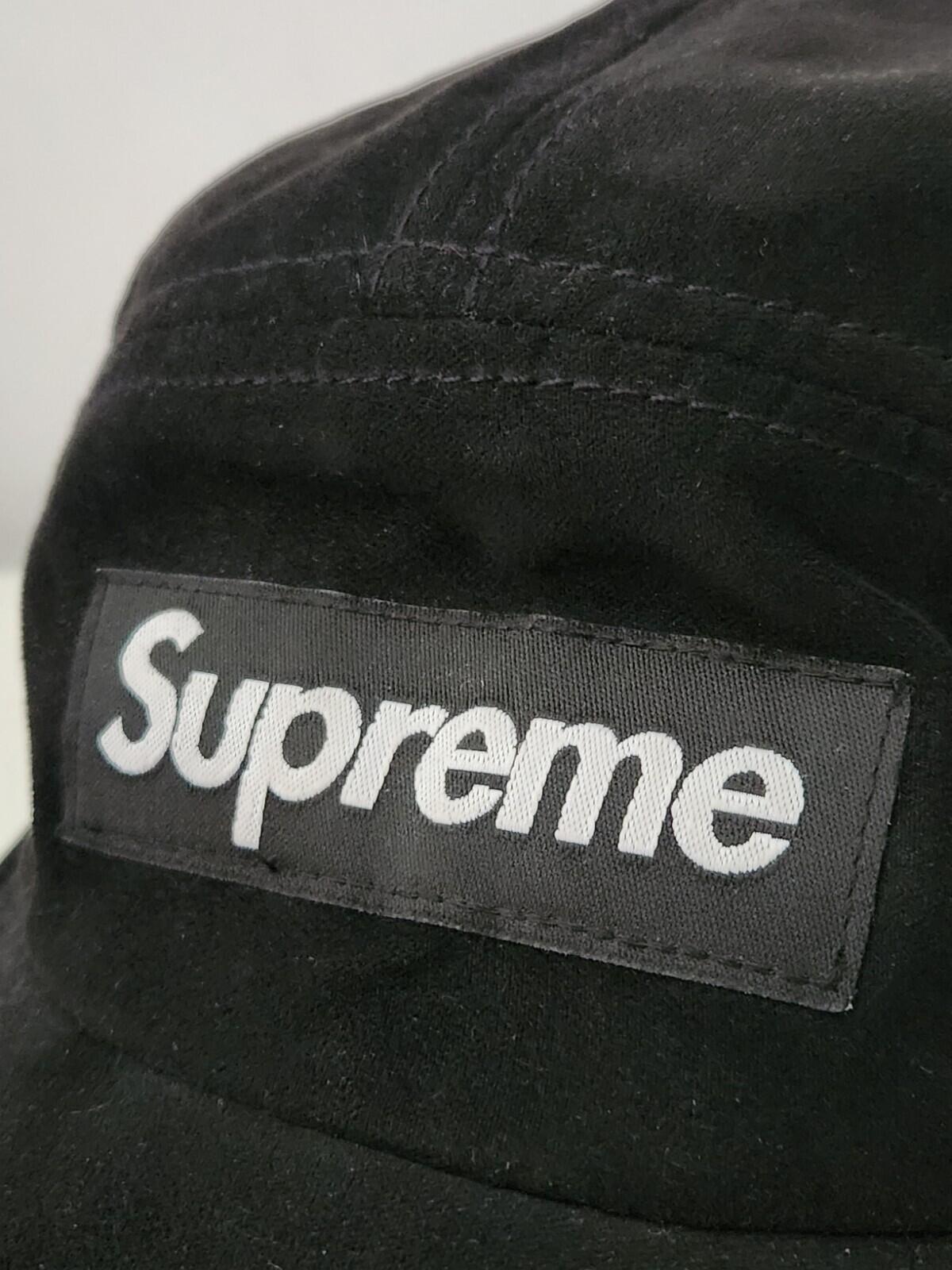 SS17 Supreme Suede Camp Cap Black Leather Hat Box Logo