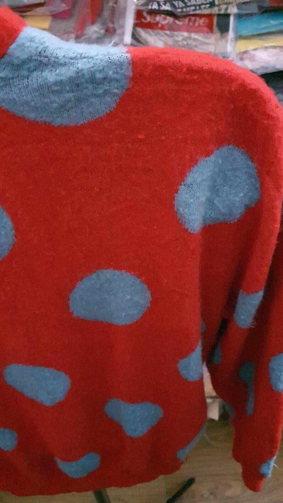 SS20 Supreme Brushed Polka Dot Cardigan Größe S kleiner roter Pullover Acryl Jumper