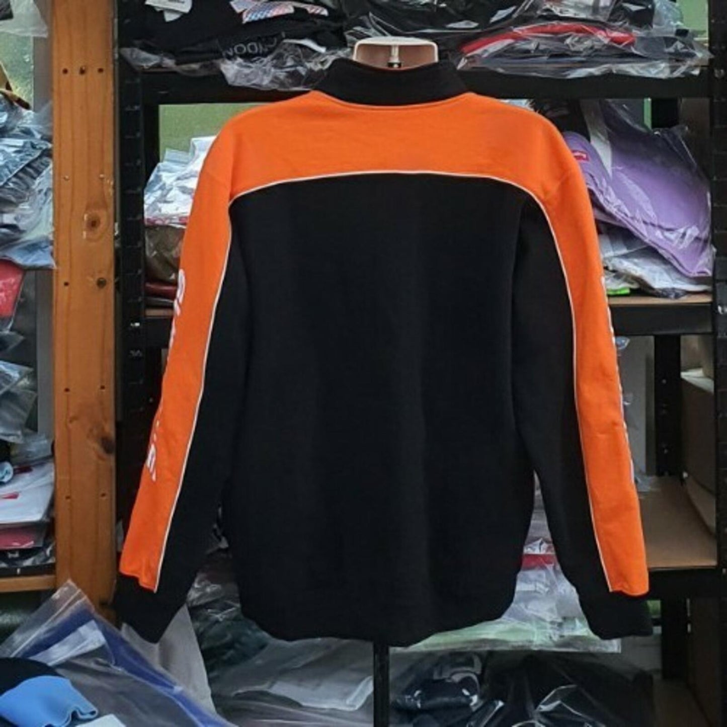 FW18 Supreme Sweatshirt Half-zip Speedway Black / Orange Crewneck size L large