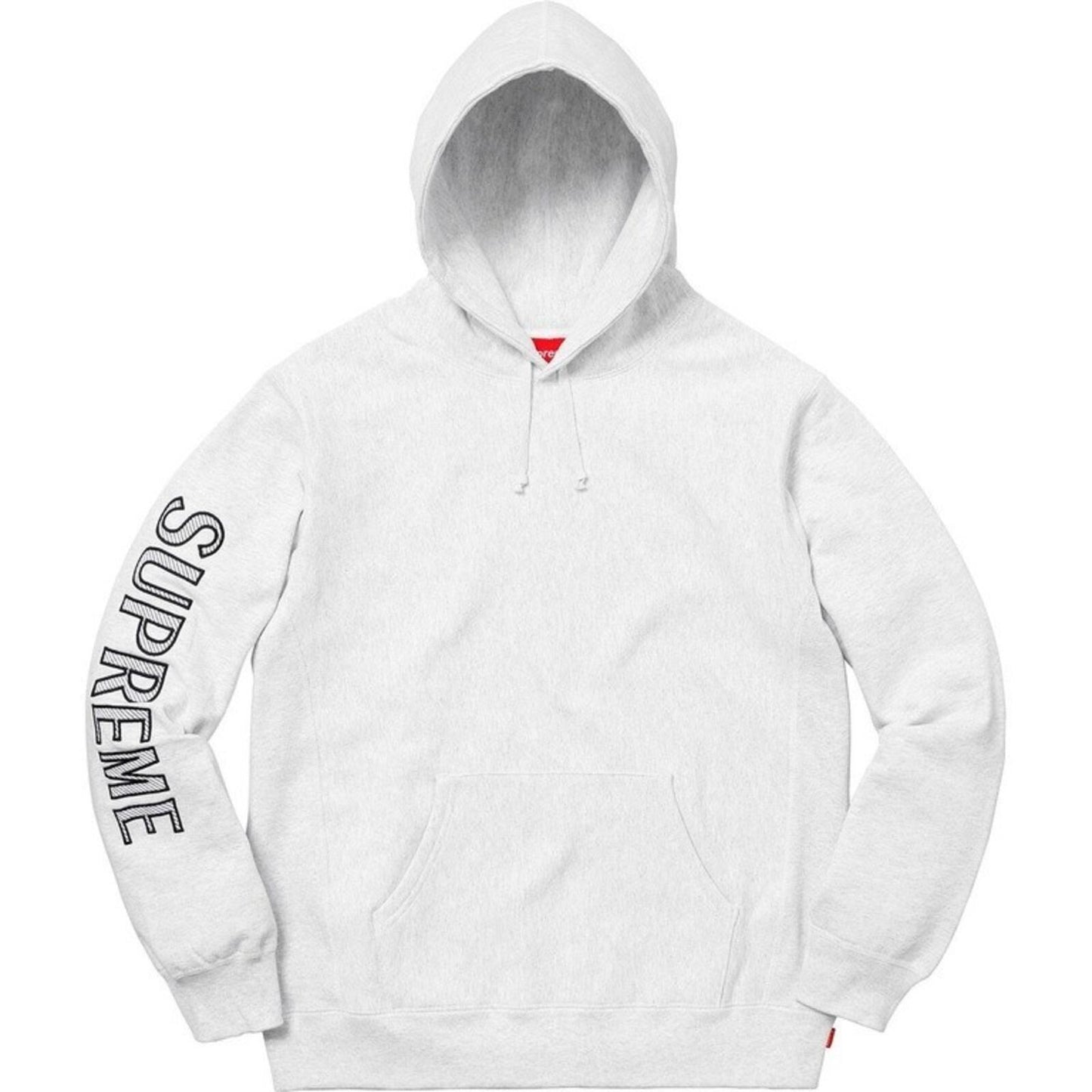 SS18 Supreme Sleeve Embroidery Hooded Sweatshirt Heather Grey Größe XL