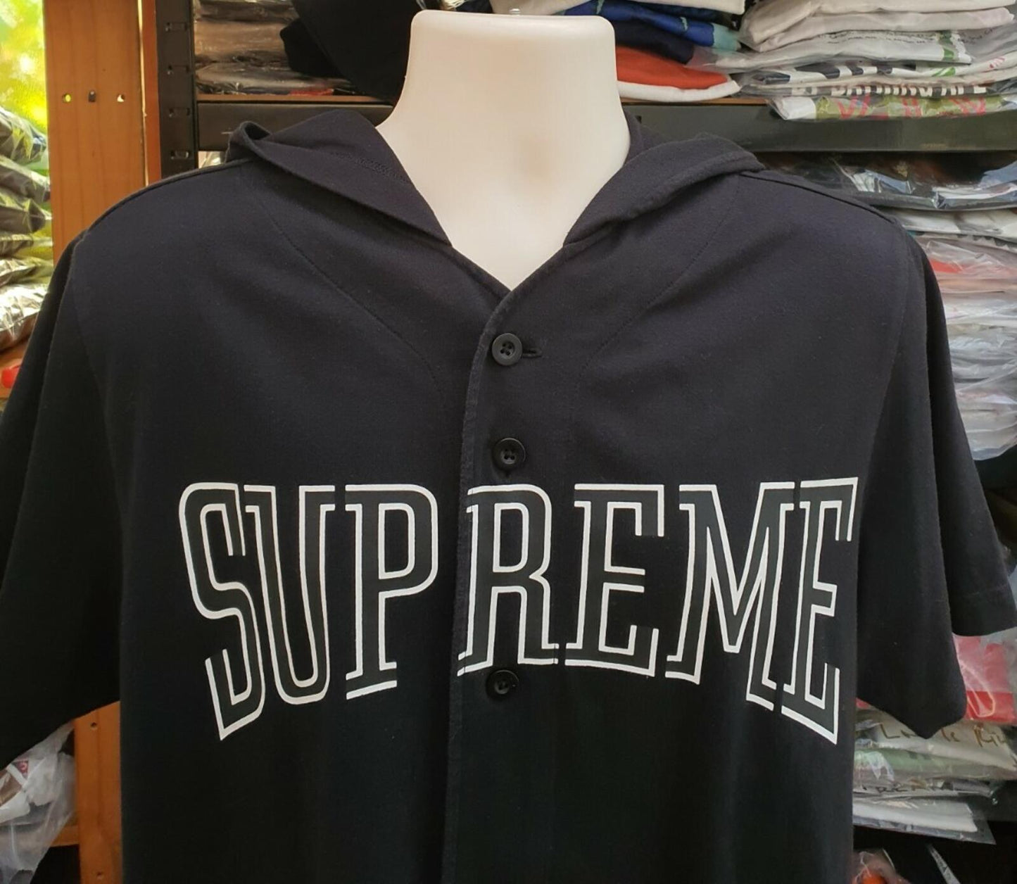 SS16 Supreme Hooded Baseball Top Black Size XL