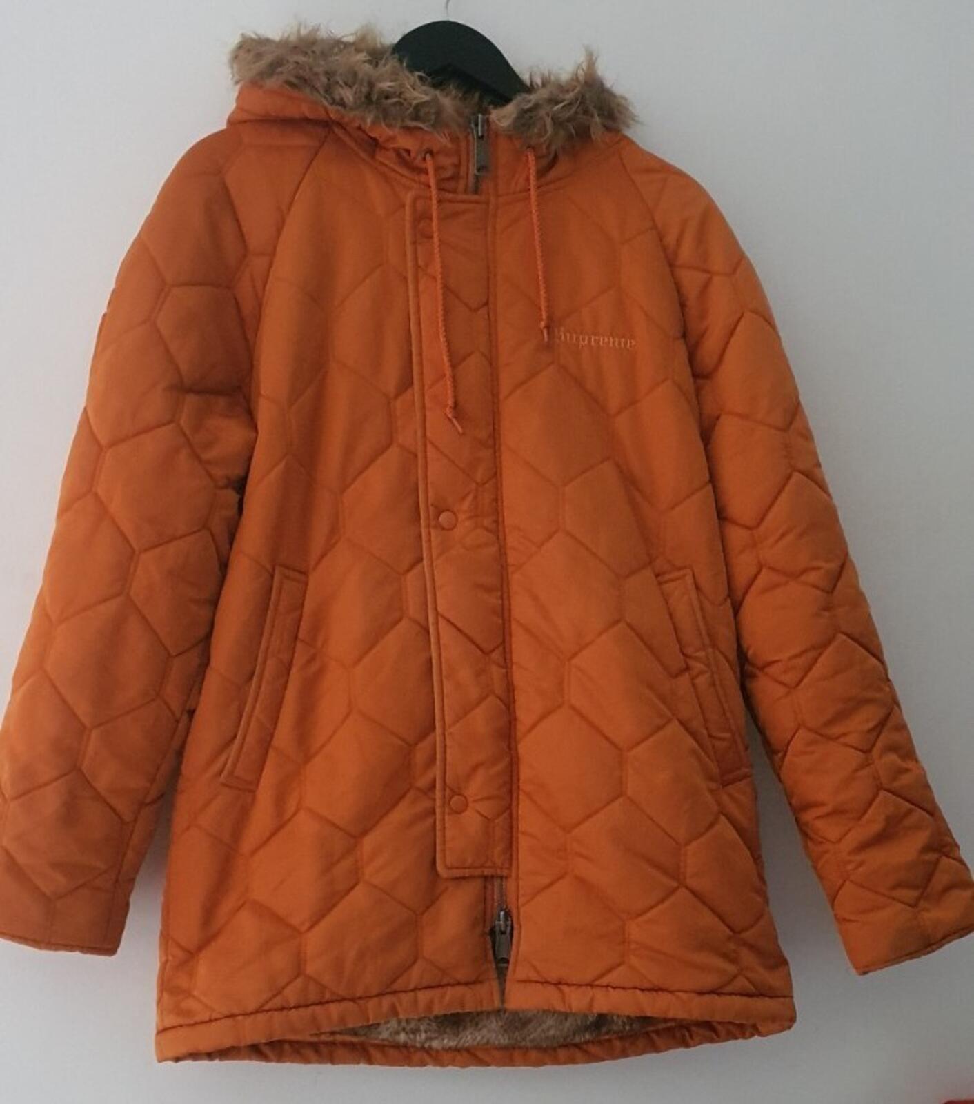 FW15 Supreme Quilted Flight Satin Parka Orange Jacke M Medium Mantel Selten