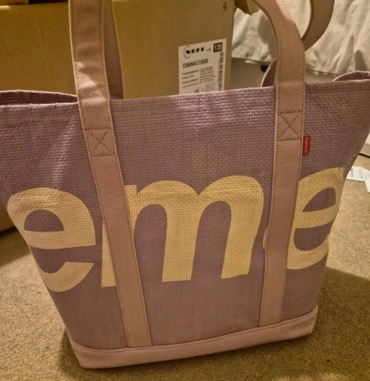 SS20 Supreme Raffia Tote Bag Purple