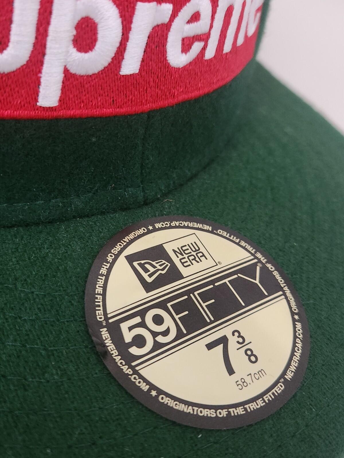 FW10 Supreme Woolrich Box Logo New Era green hat wool cap 7 3/8 Vintage 2010