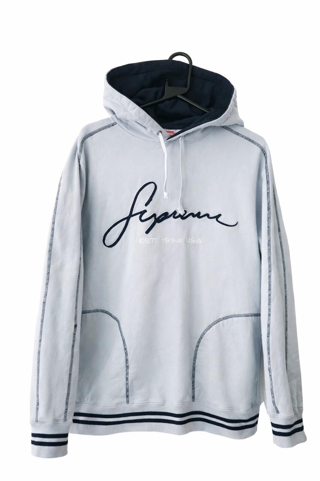 SS19 Supreme Contrast Embroidered Hoodie Ice Blue Size M