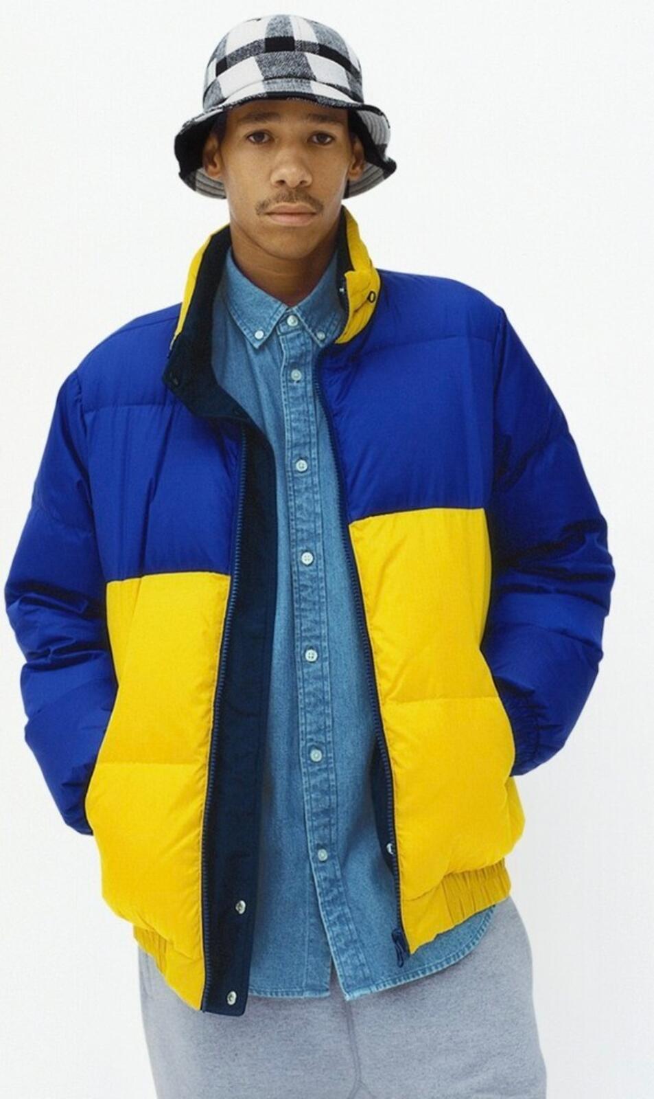 FW14 Supreme reversible Puffy Jacket yellow blue XL duck down puffer Vintage