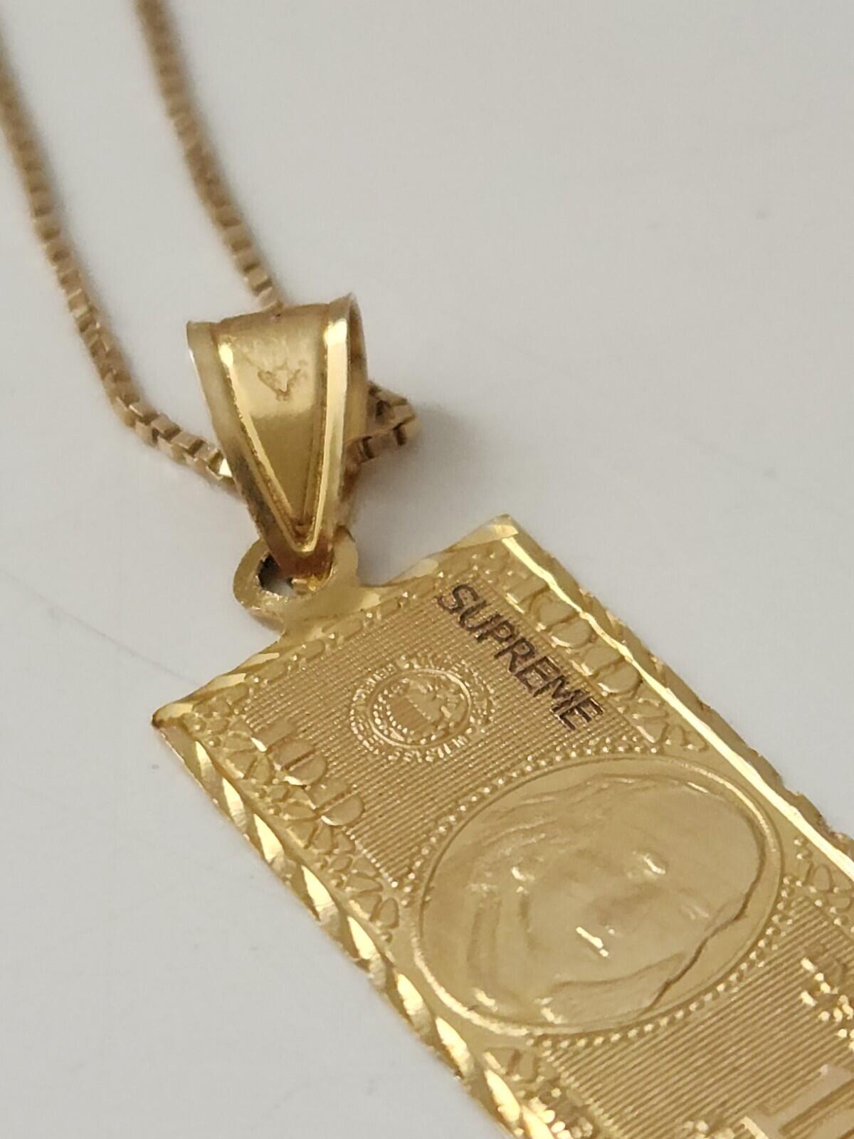 FW17 Supreme 100 Dollar Bill Gold Pendant + chain 14K Yellow Necklace