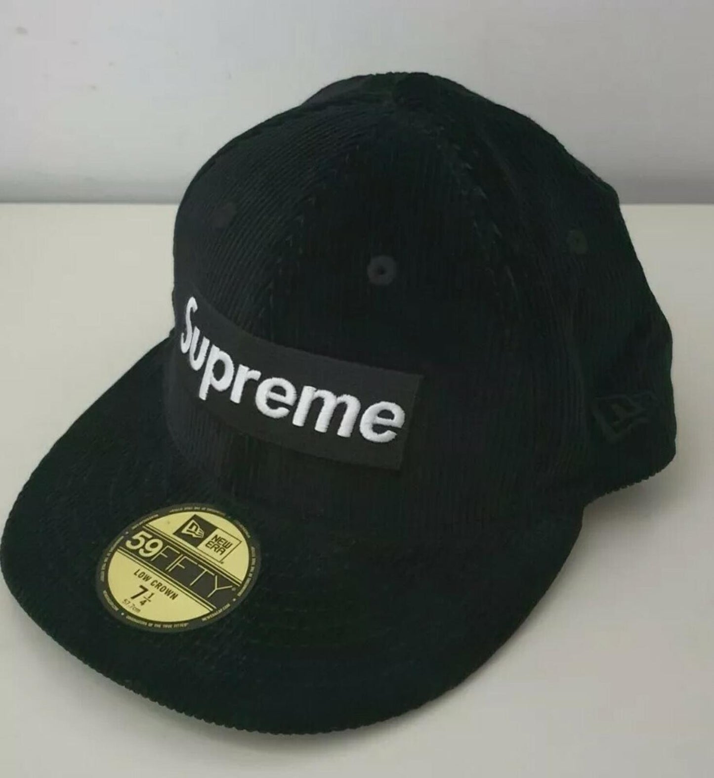FW15 Supreme New Era 59Fifty Box Logo corduroy black hat size 7 1/4 Rare Cap
