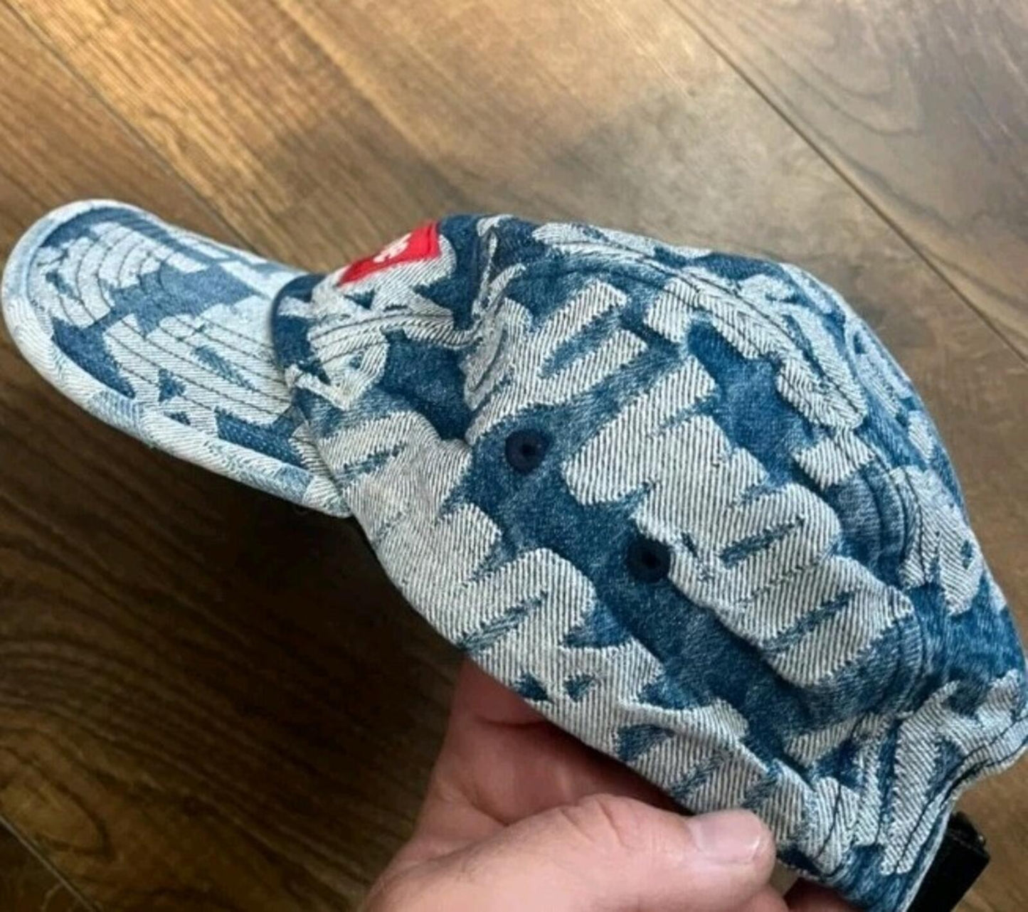 SS22 Supreme Fat Tip Jacquard Denim Camp Cap Blue
