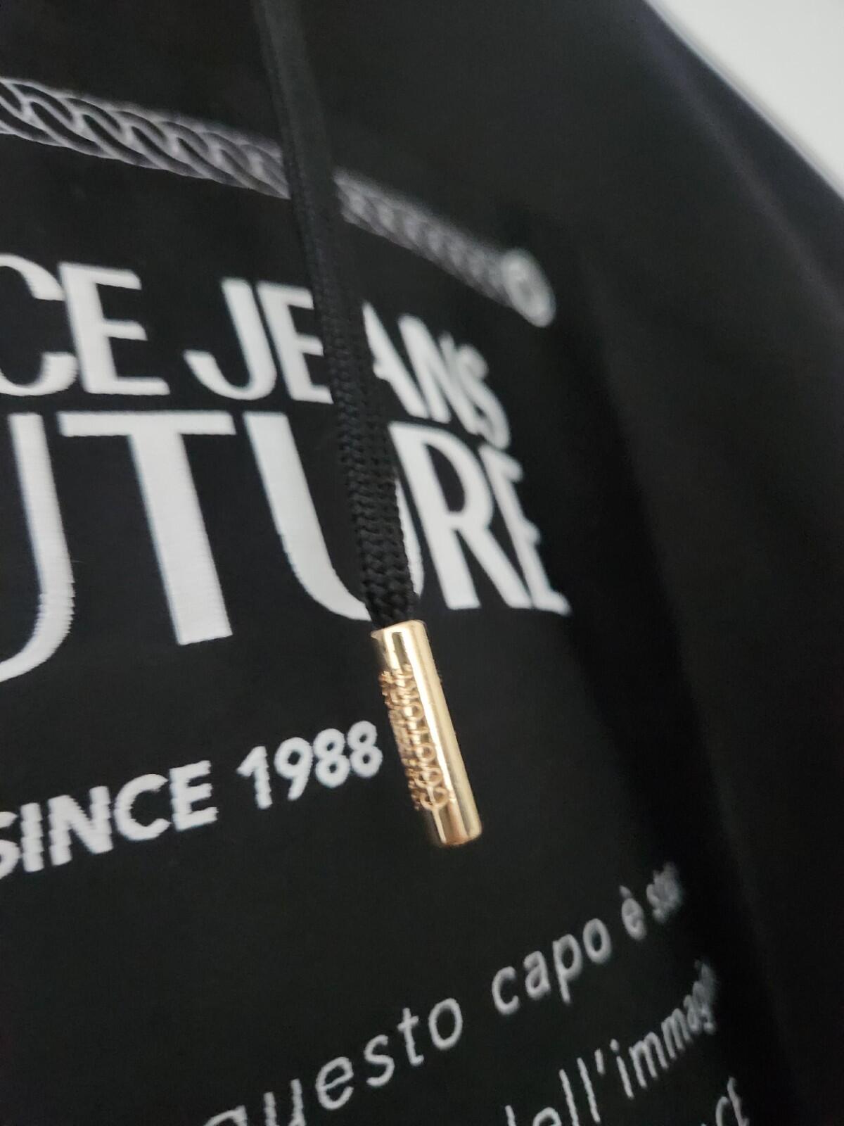 Versace Jeans Couture Label Hoodie Black Hooded Sweatshirt Size M Medium