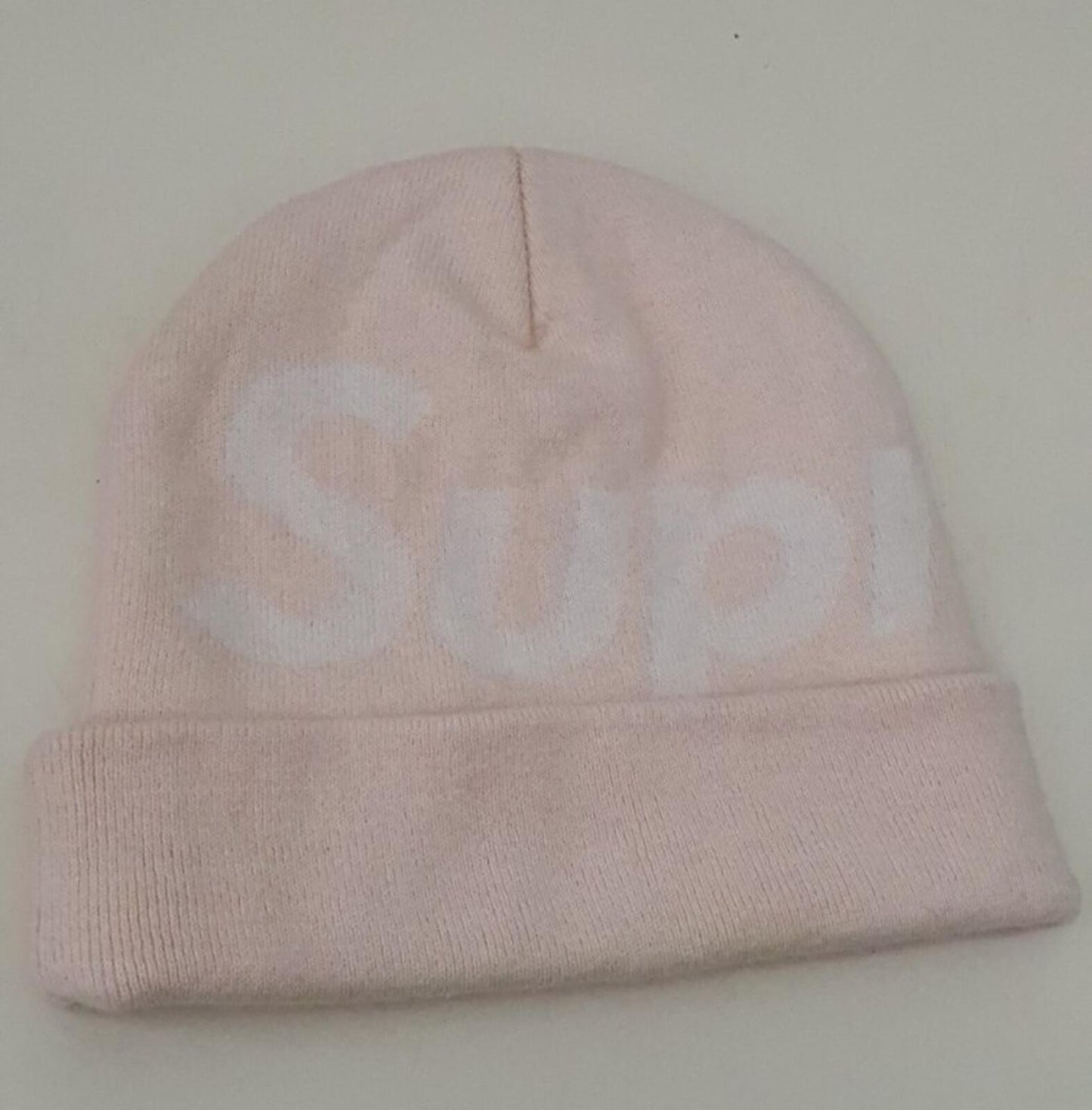 FW15 Supreme Big Logo Light Pink Beanie salmon cotton cashmere light pink