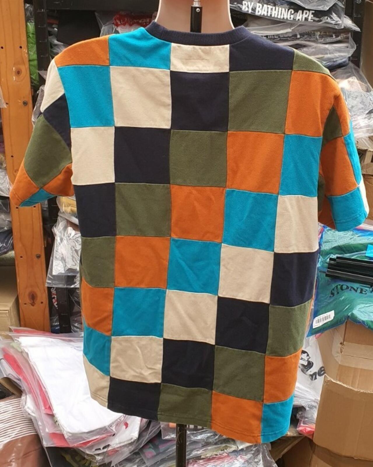 FW18 Supreme Patchwork Pique T-Shirt Marine/Petrol/Orange Größe L