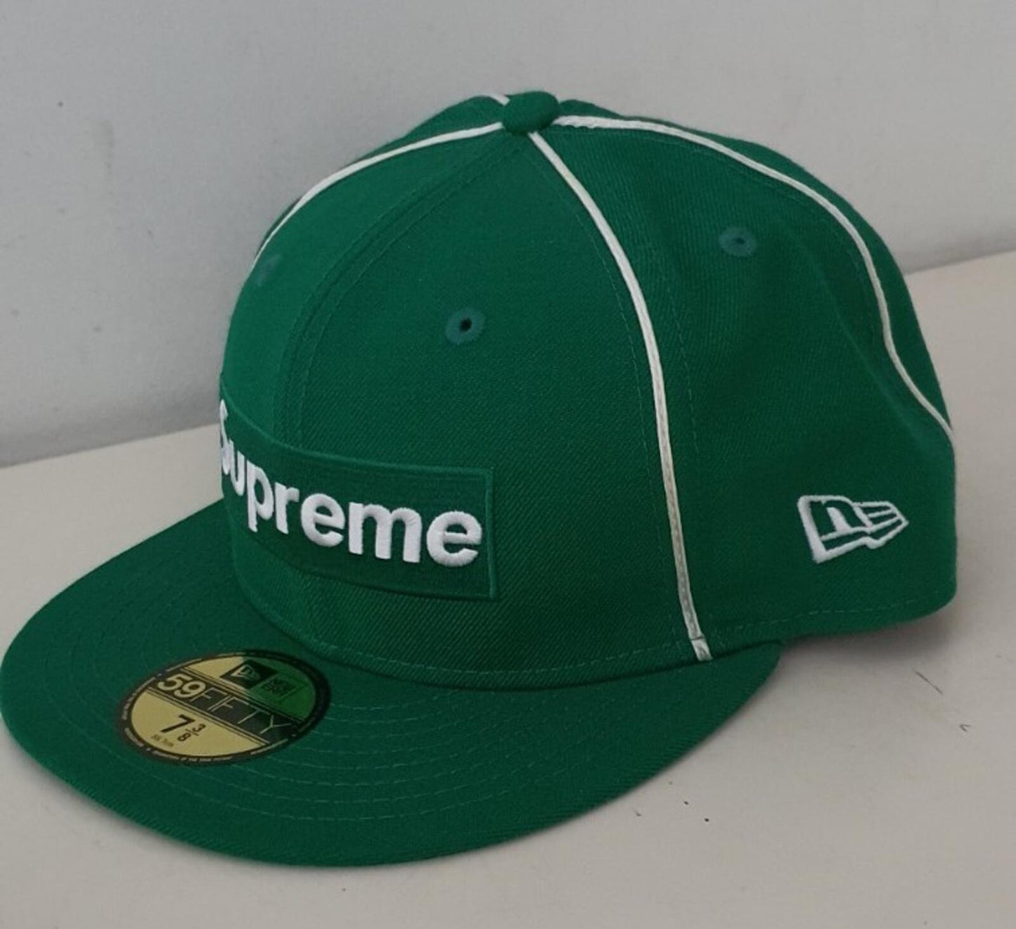 SS17 Supreme Piping Box Logo New Era 59fifty green hat cap size 7 3/8 New