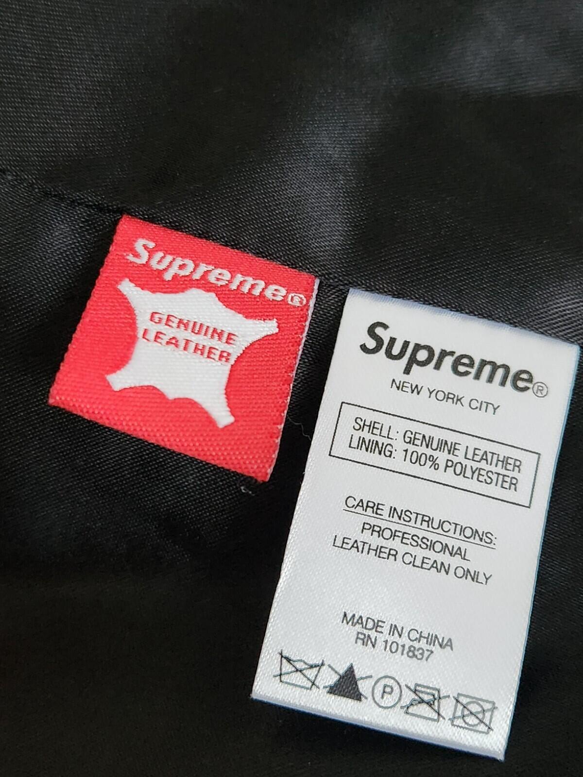 SS19 Supreme Leather Varsity Jacket L black Lambskin Brown Coat Satin Lining