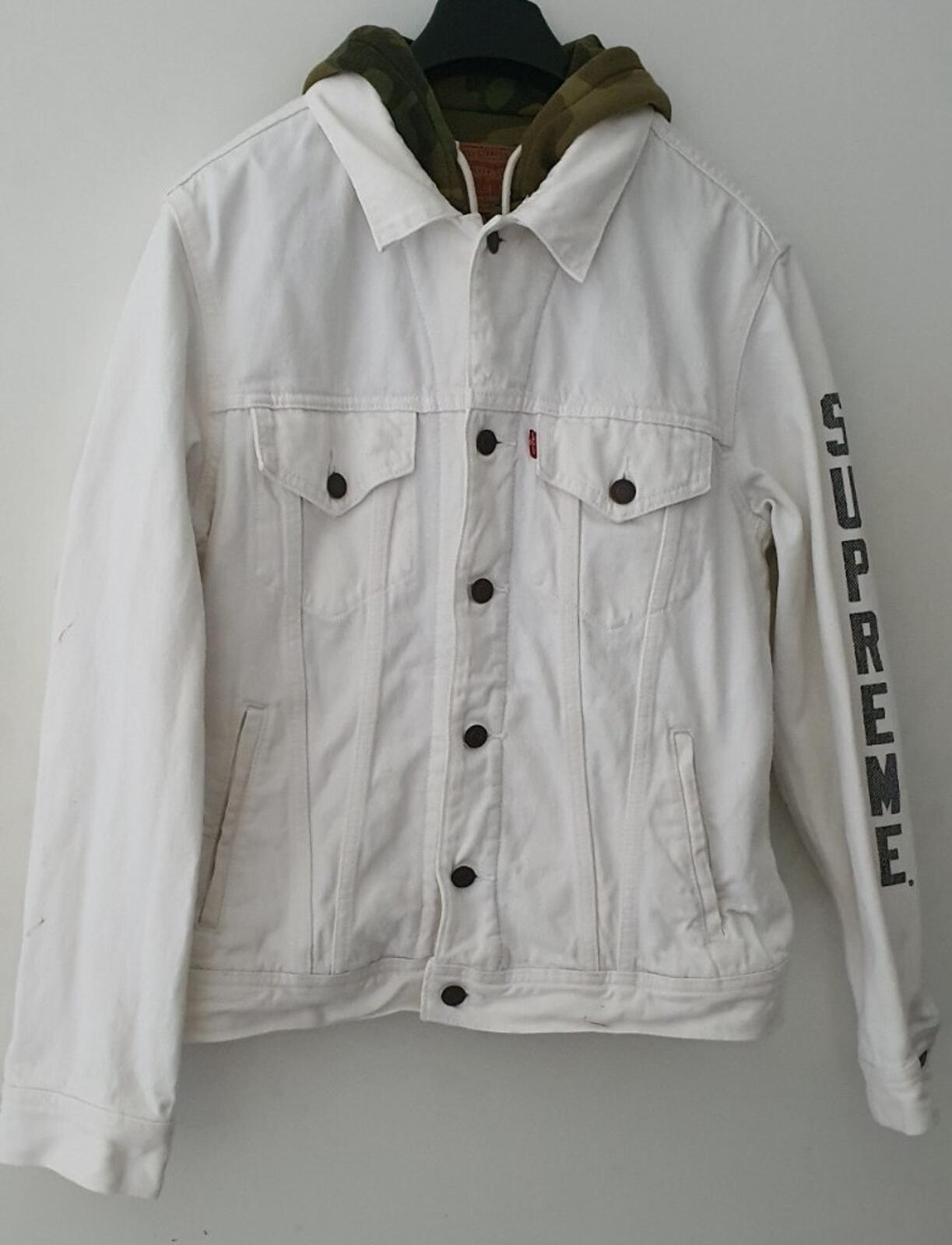 SS17 Supreme x Levis Fleece Hood trucker jacket size M medium white camo Levi's