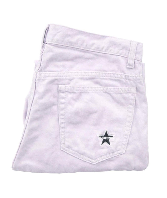 Pantalones Supreme regulares SS22 32 W32 L32 lavanda lavado enzimático 13 oz mezclilla