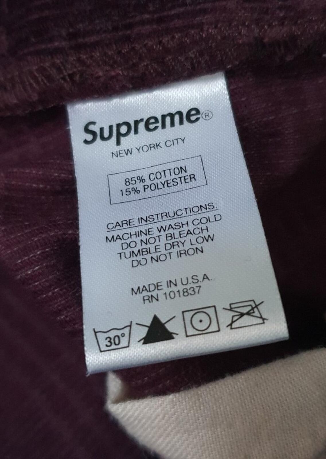 FW14 Supreme Plaid Cord 5 Pocket Pant Burgundy Size 30 W30 L30