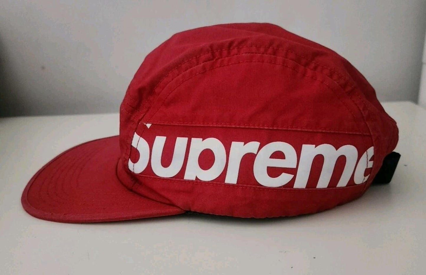 FW18 Supreme Side Panel Camp Cap red big logo hat made in USA
