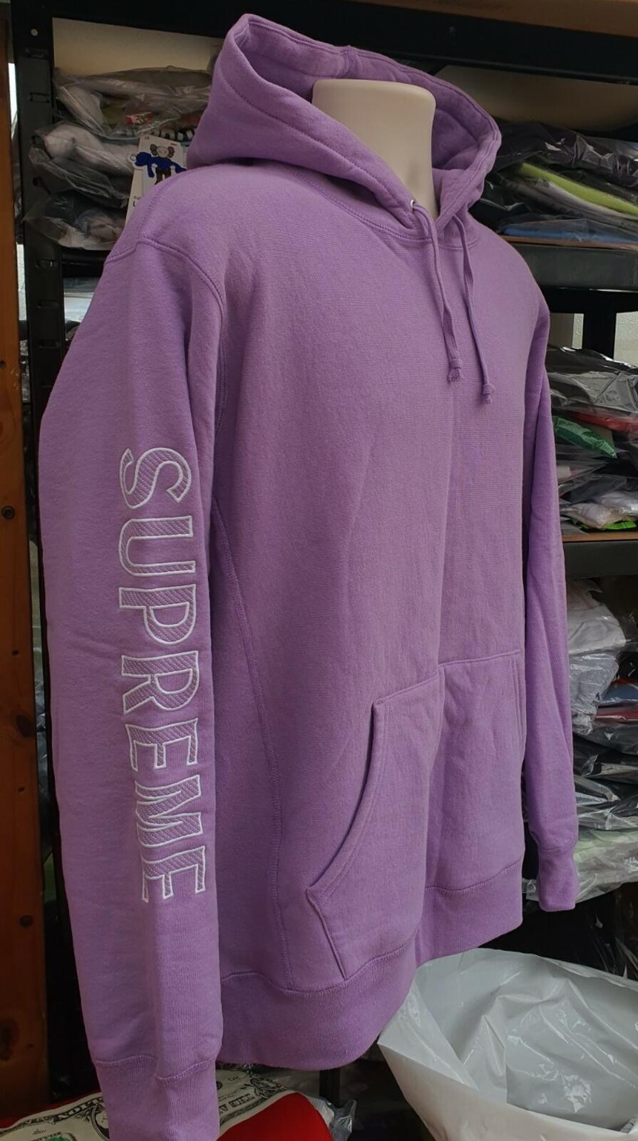 SS18 Supreme Sleeve Embroidery Hooded Sweatshirt Violet Size L