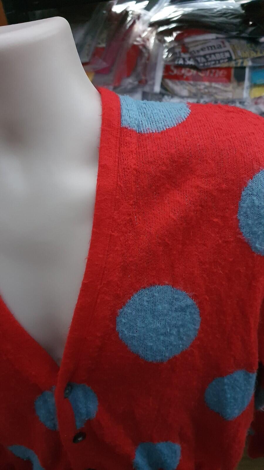 SS20 Supreme Brushed Polka Dot Cardigan Größe S kleiner roter Pullover Acryl Jumper