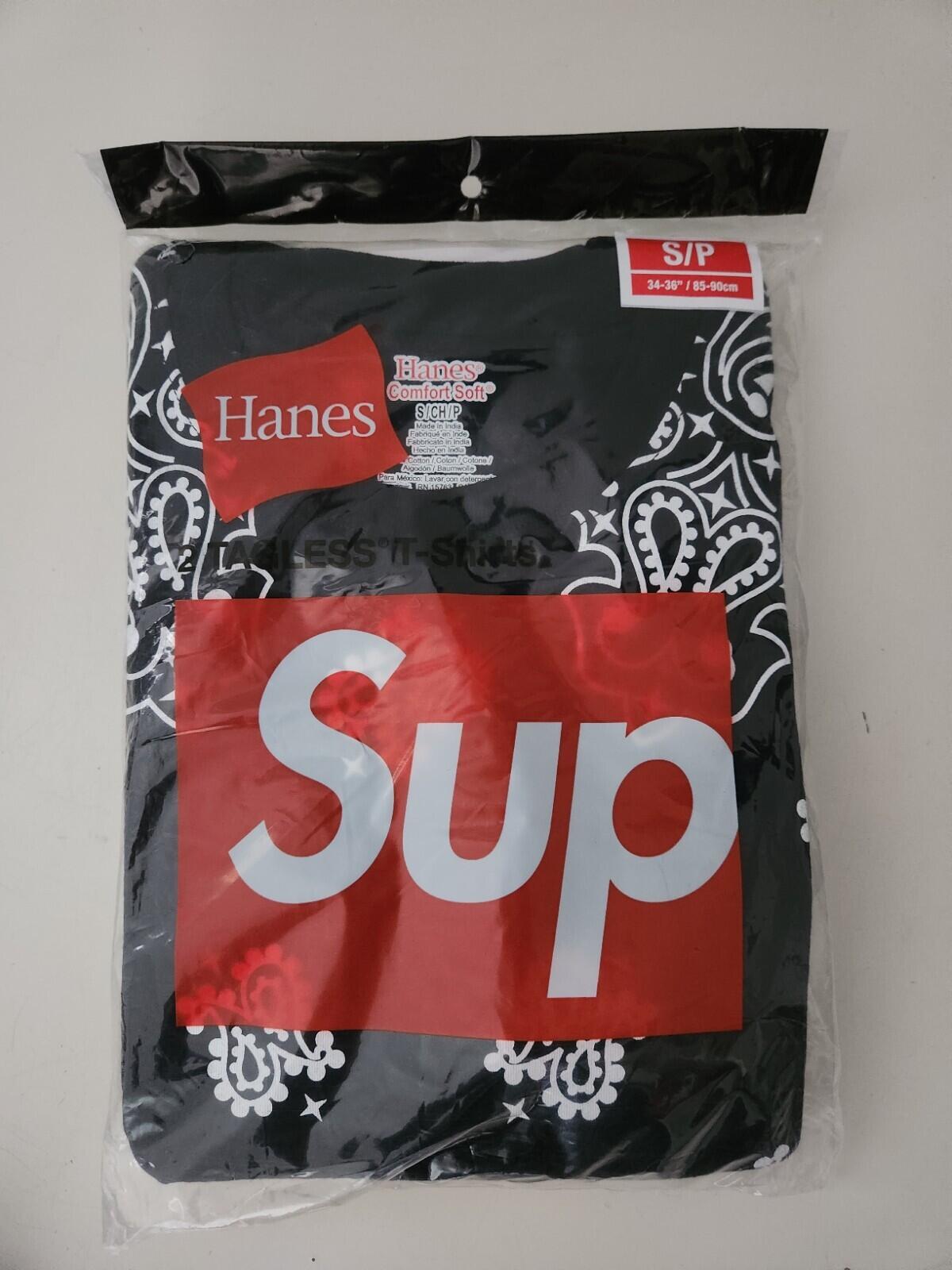 FW22 Supreme Hanes Bandana Tagless Tees 2 Pack T-shirts size S small New Black