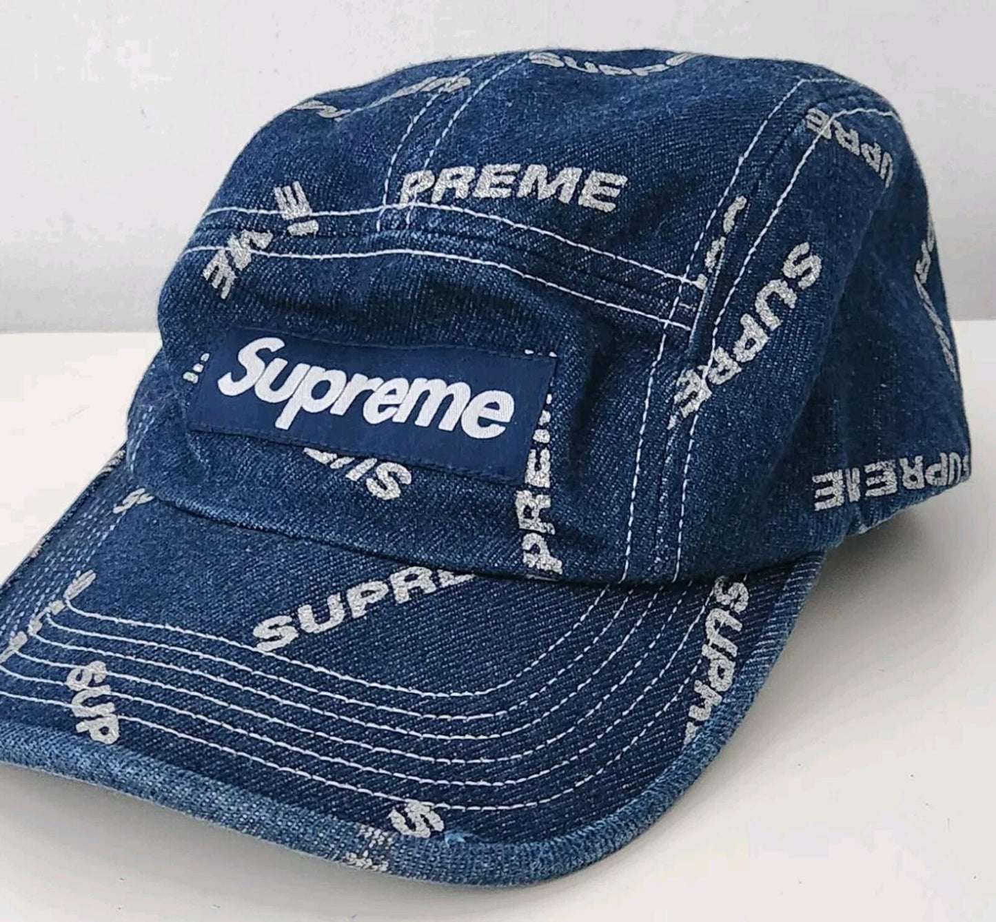 SS17 Supreme Denim Logo Camp Cap Blue Hat Box Logo