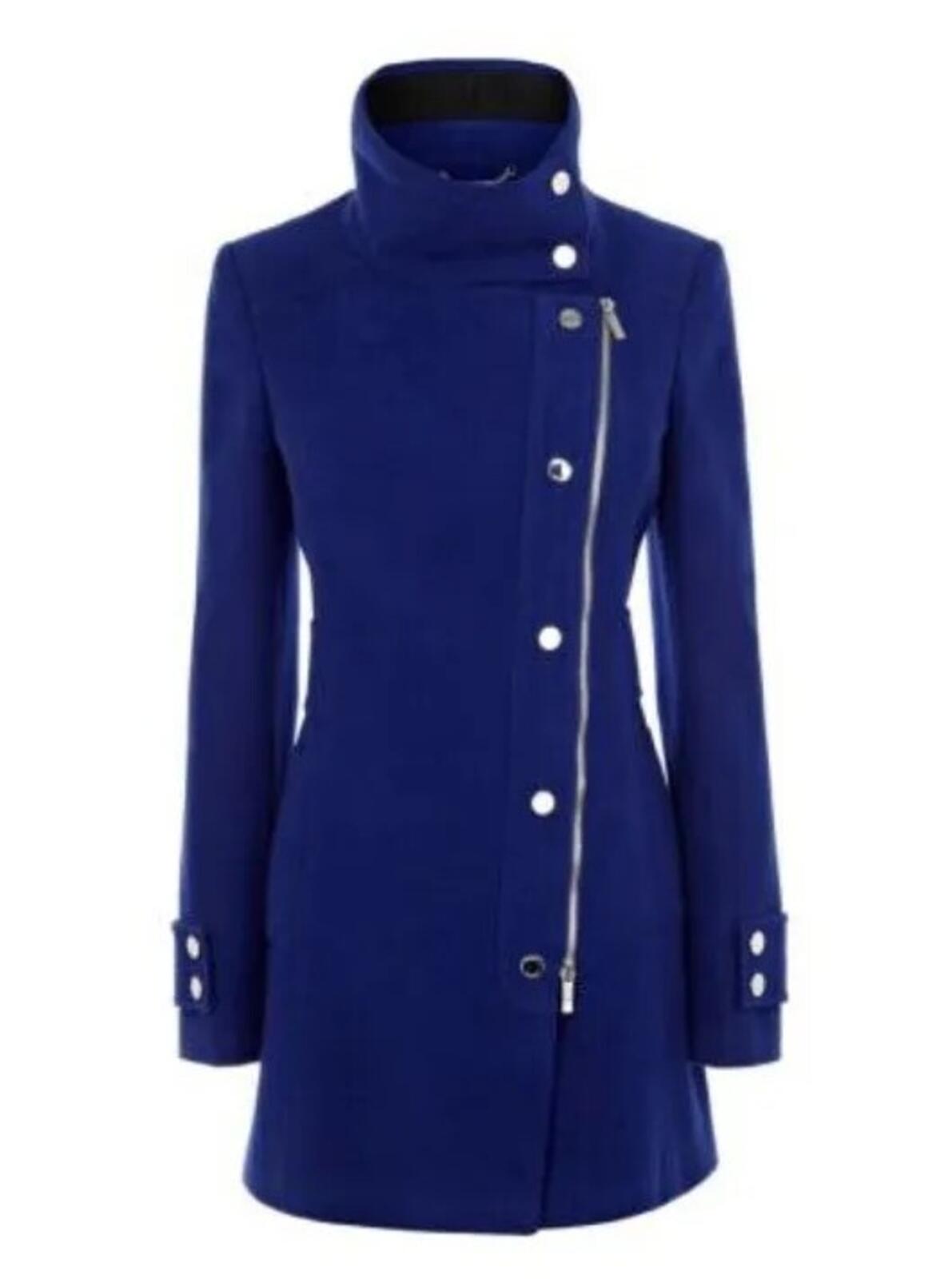 KAREN MILLEN Moleskin Mantel mit silbernen Metallapplikationen, Blau, Größe DE 36, UVP £210