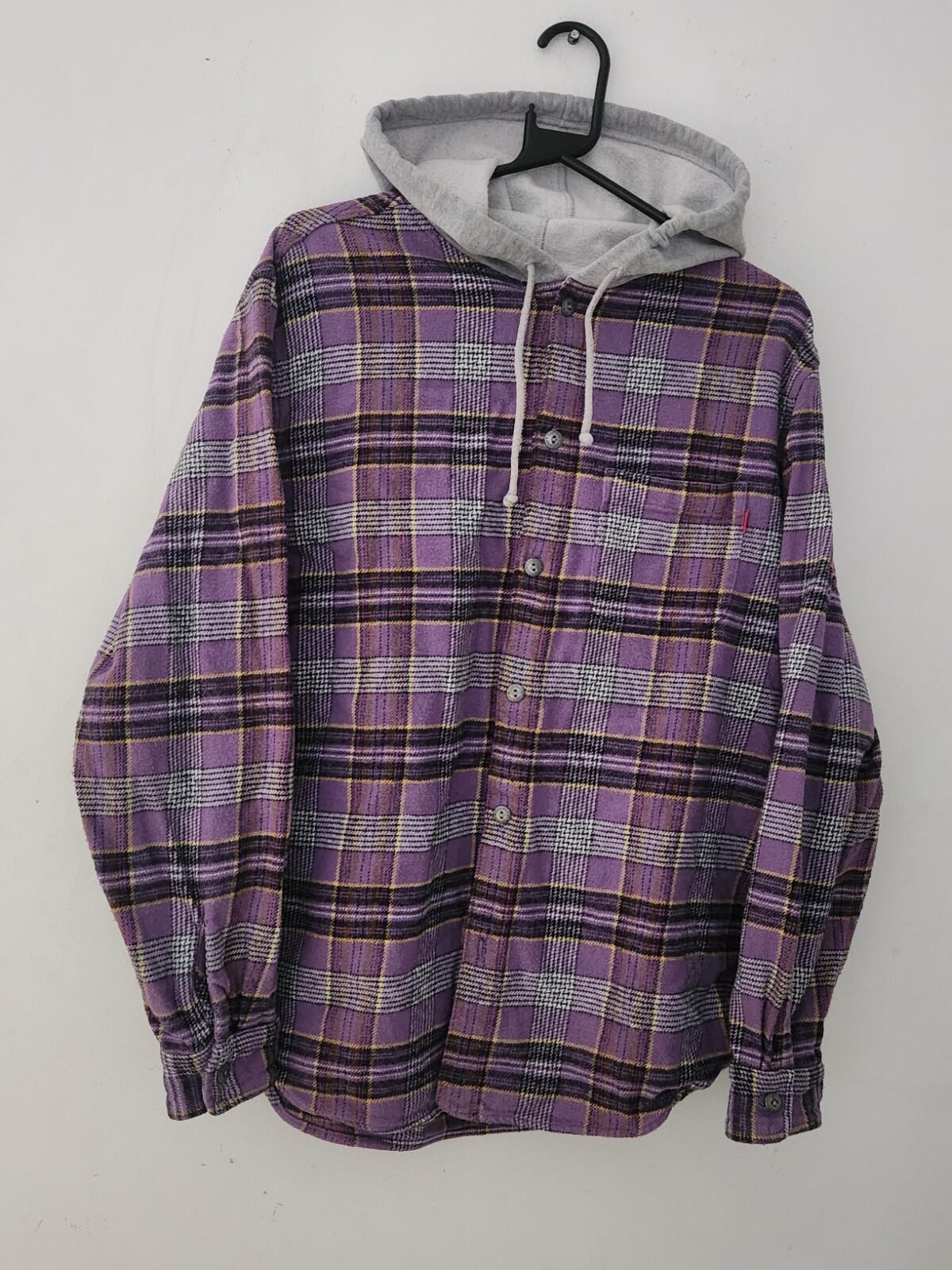 SS18 Supreme Hooded Plaid Flannel Shirt size M medium purple grey