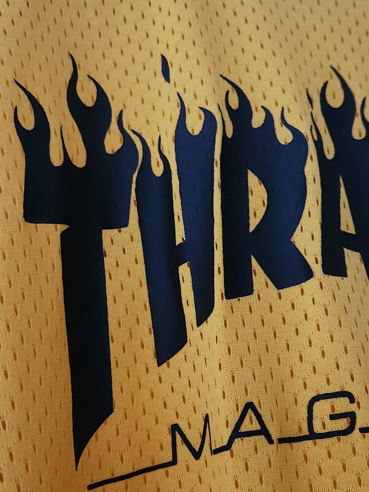 SS15 Supreme x Thrasher Mesh S/S Top Yellow Tee Size L Large Nylon T-shirt
