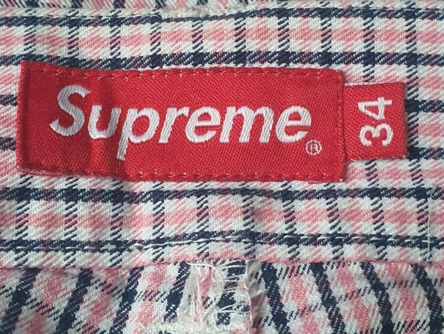 SS16 Supreme Mini Check Work Pant size 34 W34 L32 zip up trousers pants pink