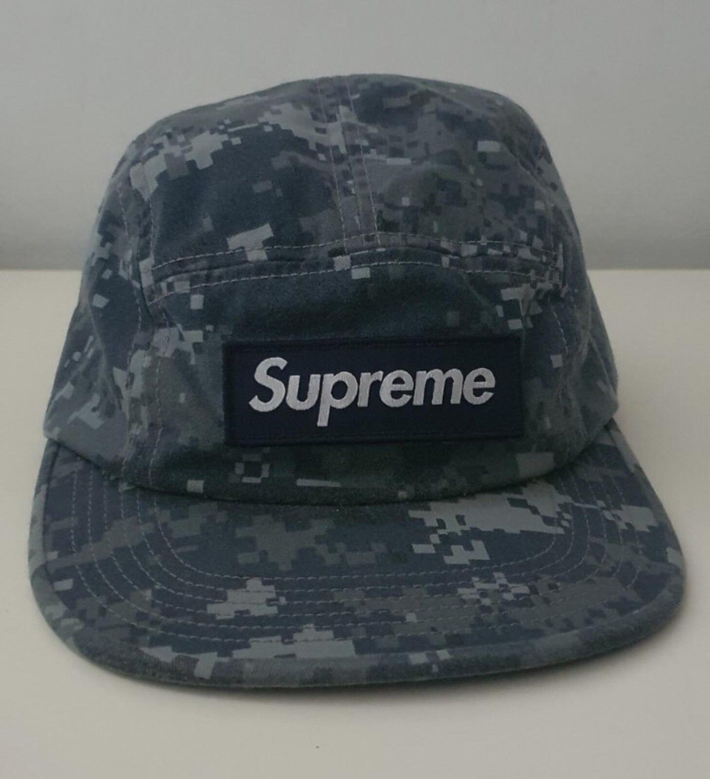 FW17 Supreme NYCO Twill camp cap Navy Digi Camo Hat box logo