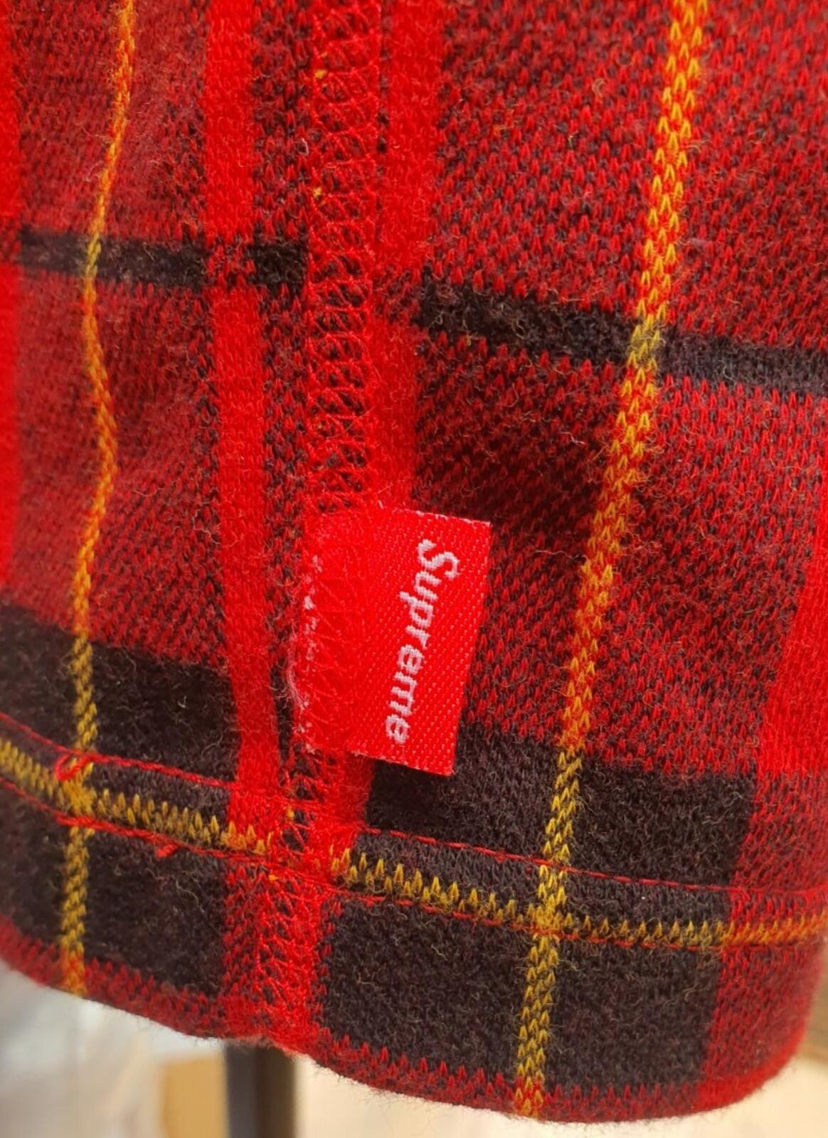 FW14 Supreme Tartan Henley L/S Top Red Plaid Size M